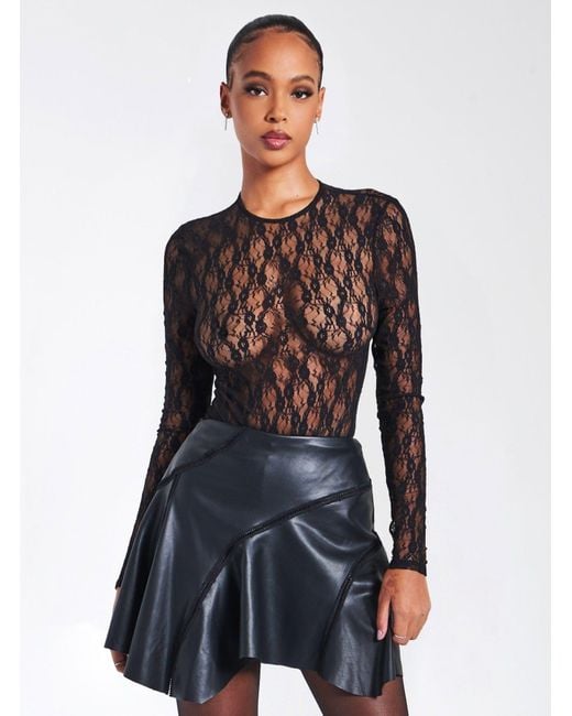 Miss Circle New York Black Maisie Lace Long Sleeve Bodysuit