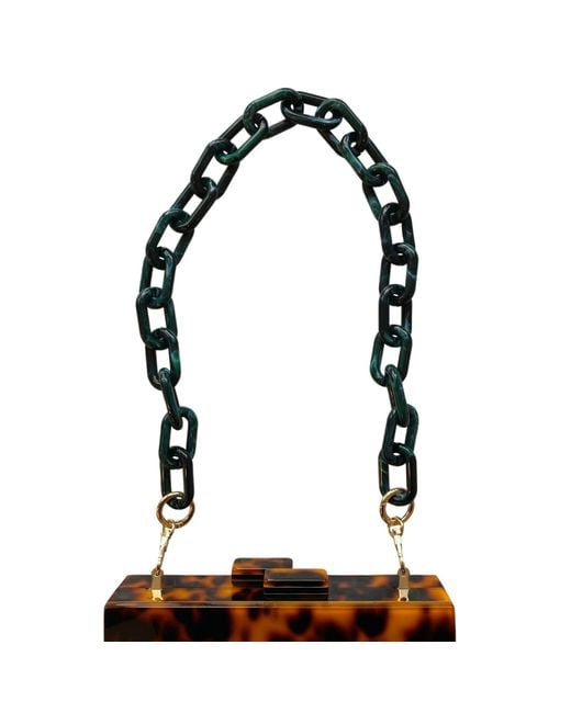 CLOSET REHAB Black Chain Link Short Acrylic Purse Strap In Emerald