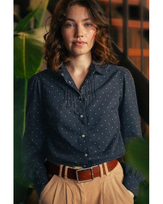 &SONS Trading Co Blue Damsons Western Shirt Polka Dot