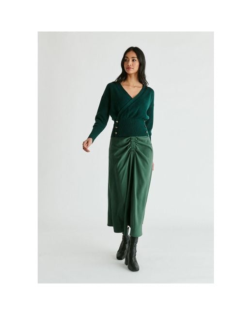 Paisie Green Knitted Wrap Top With Side Buttons