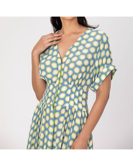 Smart and Joy Green Fit-And-Flare Dots Print Blouse-Dress