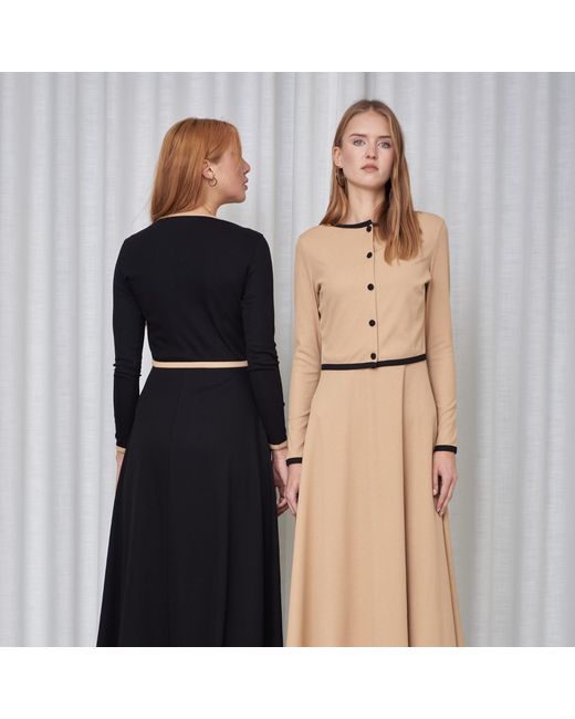 Roch Perel Natural Neutrals Camel Contrast Ribbed Cardi-Dress