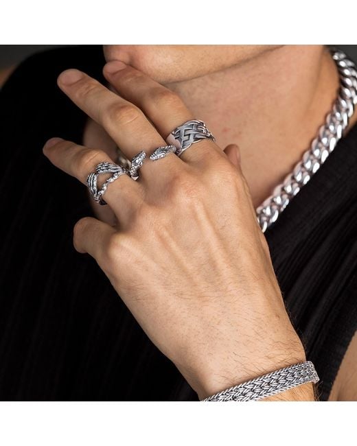 Nialaya Metallic Stainless Steel Woven Chain Ring for men