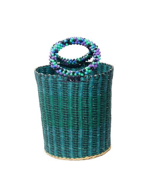 ORTUS Blue Inyene Straw Bucket Bag