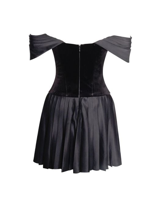 Miss Circle New York Black Echo Velvet Off-Shoulder Pleated Mini Dress