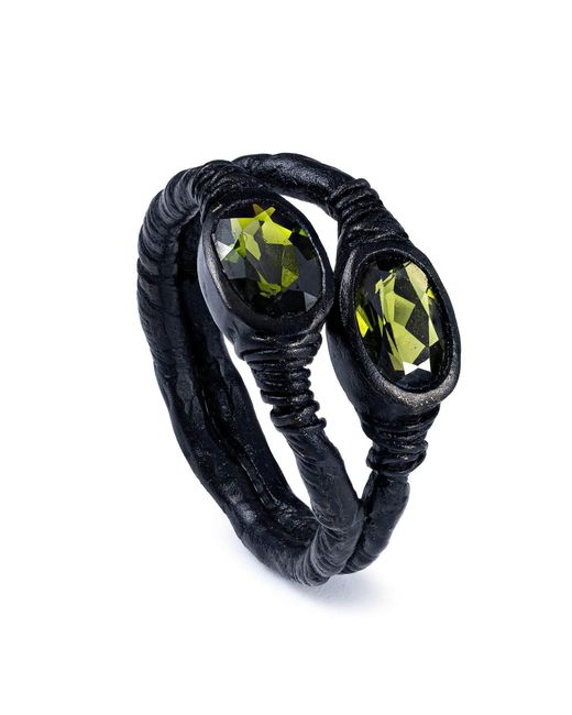 German Kabirski Blue Vesta Anthracite Plated Ring With Chrome Diopside