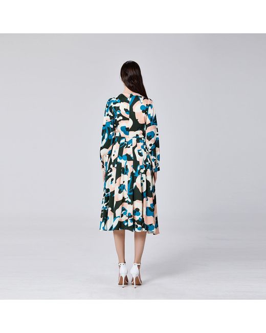 Smart and Joy Green Macro Abstract Print Round Neck Dress