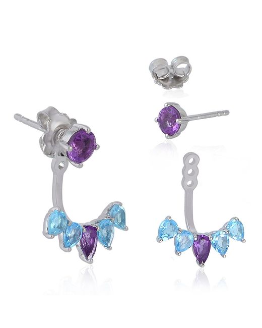 Artisan Purple Blue Topaz Amethyst Designer Ear Jackets 14k White Gold Handmade Jewelry