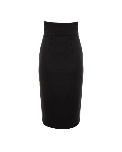 AVENUE No.29 Black Wool Midi Skirt With Front Slit