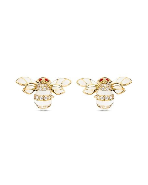 SALLY SKOUFIS Metallic Queen Bee Earrings With Made Cz Diamond Stimulant & Ivory Enamel