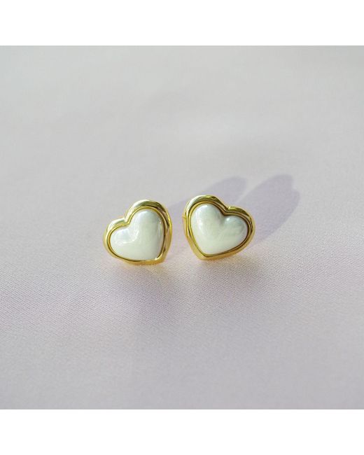 POPORCELAIN Multicolor Porcelain Pearly Heart Stud Earrings