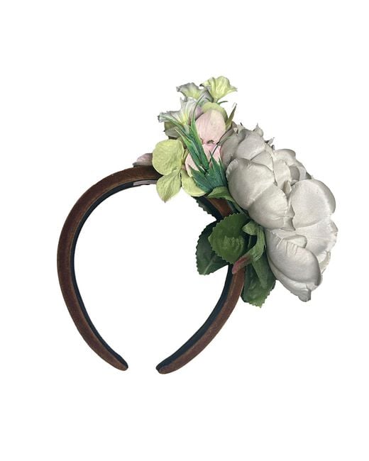 Natalia Petruch Green Selene Honey Amber Velvet Flower Headband – Faux Floral Statement Hair Accessory, Handmade
