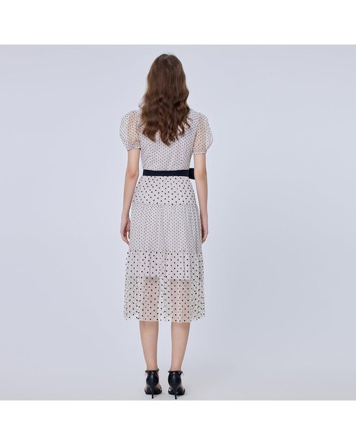 Smart and Joy White Tulle Dress With Polka Dot And Balloon Sleeves
