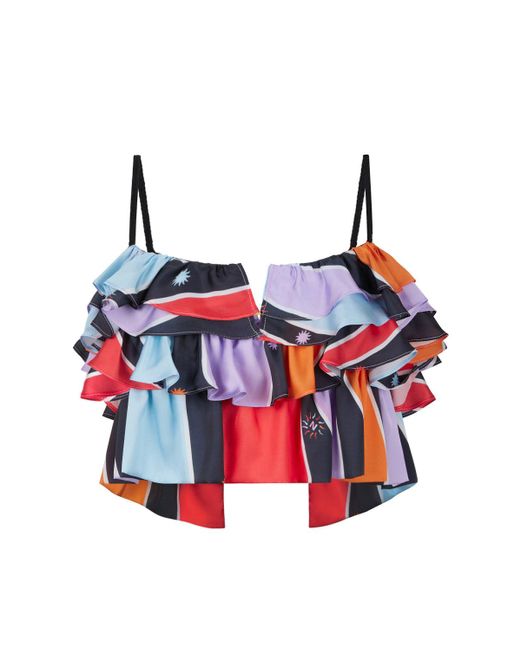 Nocturne Red Ruffled Crop Top With Straps