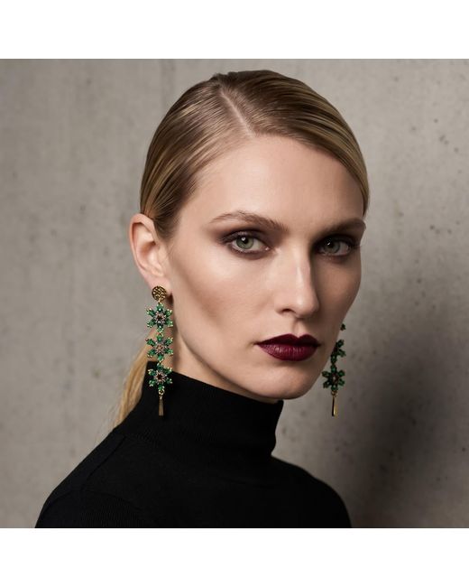 Iliana Arrazola Green Waterfall Blossom Three Flowers Earrings