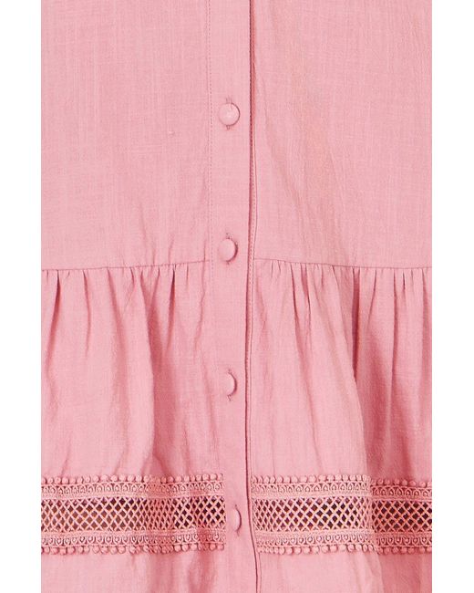 Yumi' Pink Cotton Lace Trim Skater Shirt Dress