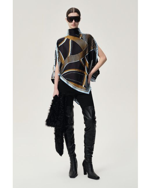 FRONT ROW SHOP Black Scarf Print Top And