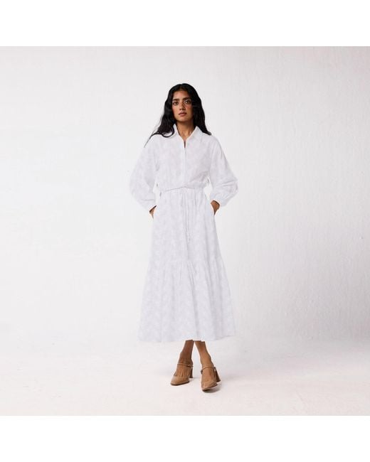 REISTOR White Embroidered Flowy Maxi Tiered Dress