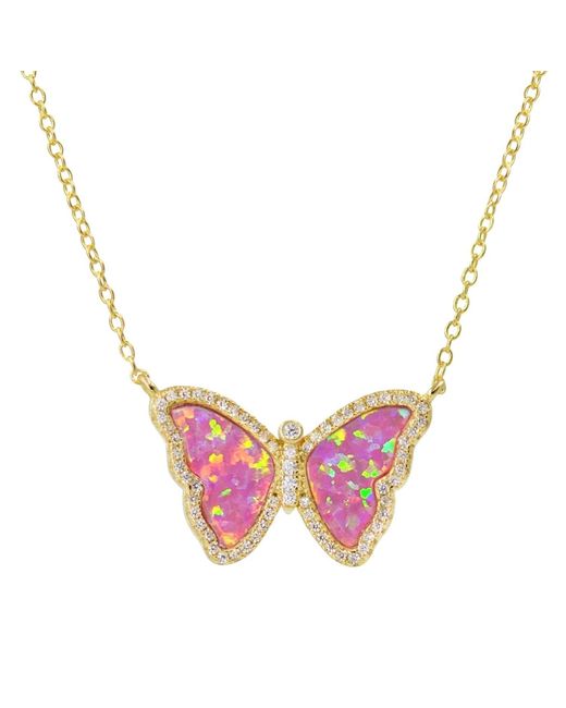 KAMARIA Pink Opal Butterfly Necklace With Crystals