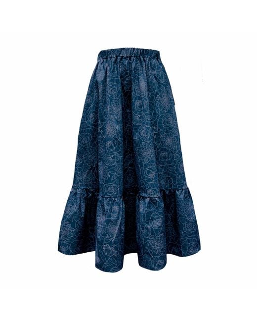 Frock Tales Blue Boho Gathered Midi Skirt With Pockets