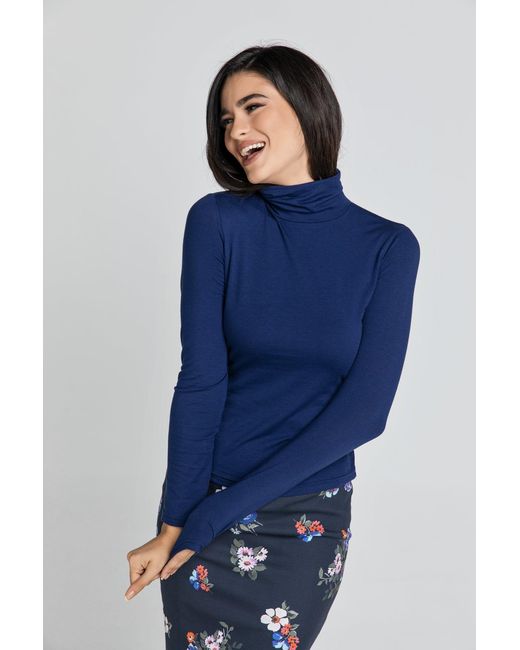 Conquista Blue Dark Turtle Neck Top By