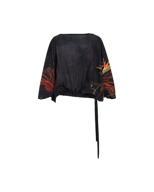 ARTISTA Black Pleated Tie-Belt Blouse