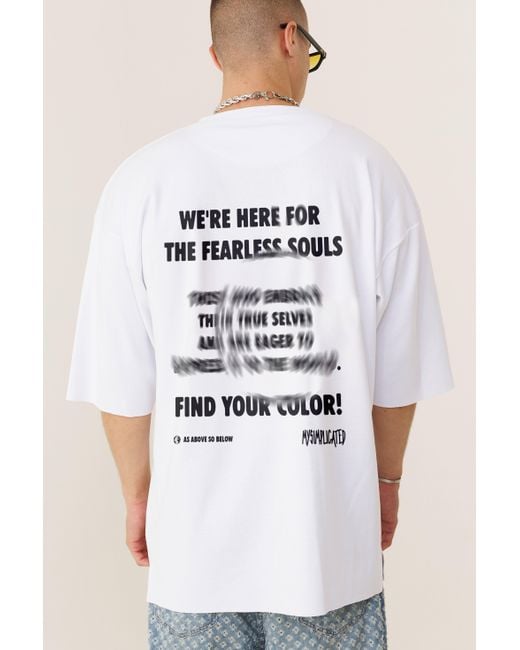 mysimplicated White Oversized T-Shirt With Kindness Tag Design for men