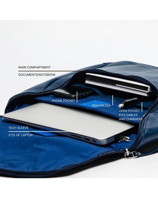 Hides Leather Co. Blue Minimal Genuine Leather Backpack