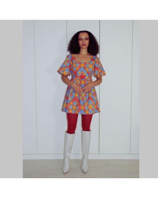 Couture to Your Door Blue Mini Geometric Patricia Skater Dress