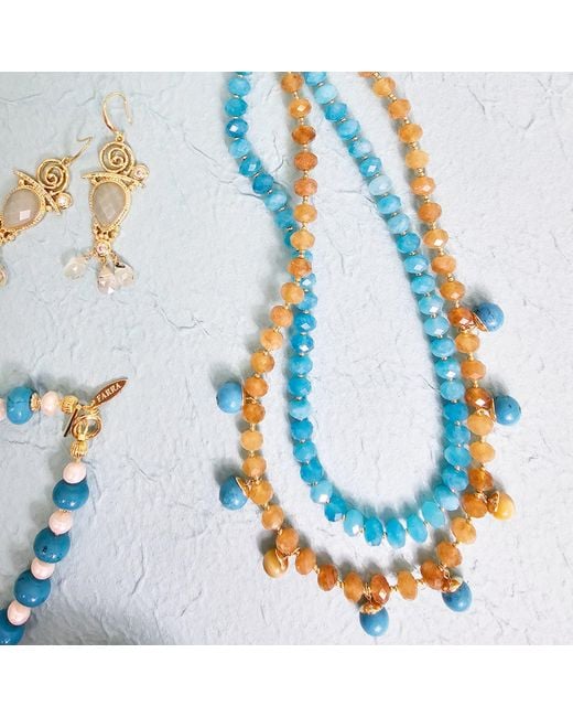 Farra Blue And Jade Double Layers Statement Necklace