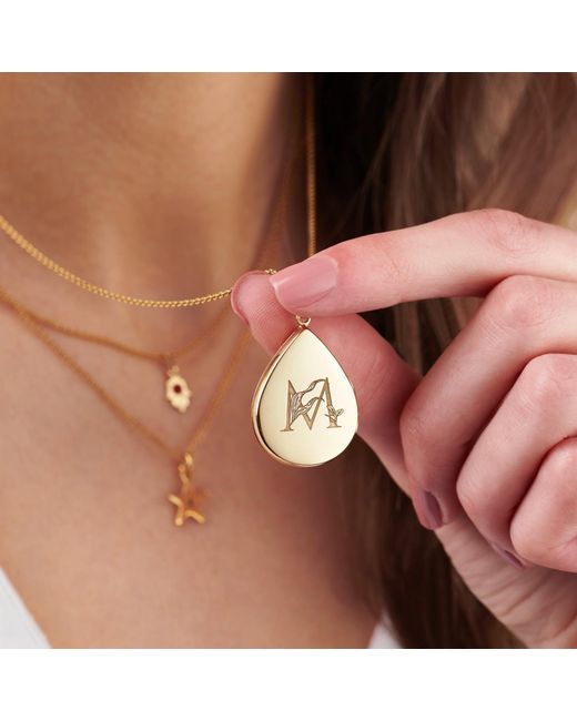 Posh Totty Designs Metallic Gold Plated Floral Engraved Initial Locket Necklace