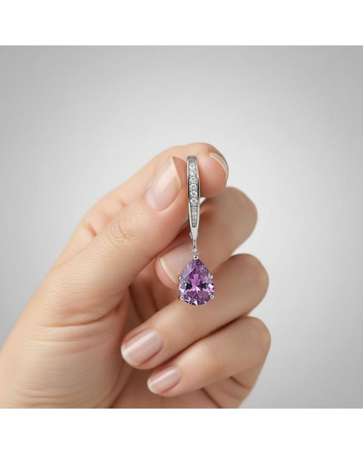 Genevive Jewelry Red Genevive Sterling Plating With Pear-Shaped Cubic Zirconia Dangle Earrings