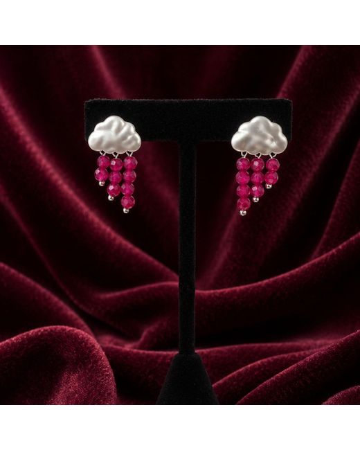 Way to Chic Red Cloud Stud Earrings With Agate Beads