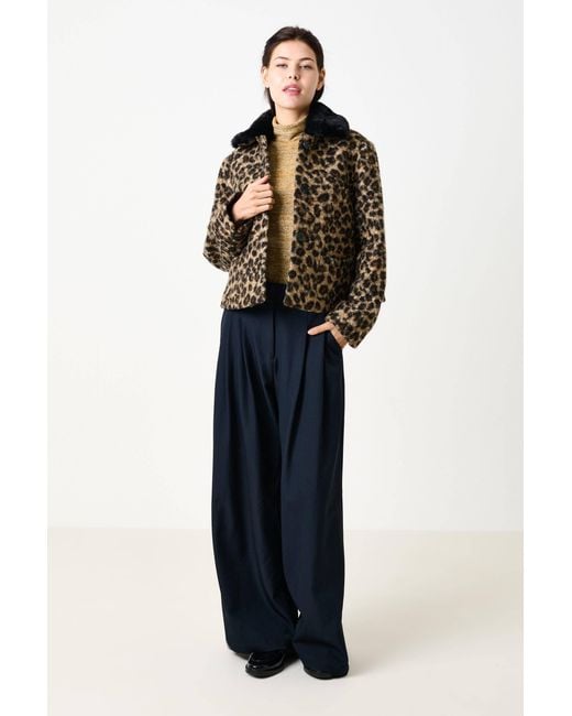 Louche Black Apple Animal Teddy Faux Fur Collar Jacket