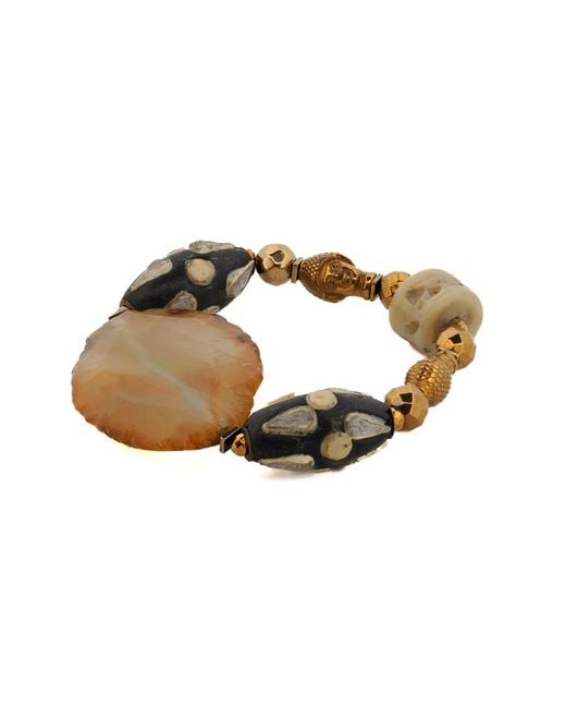 Ebru Jewelry Metallic Chunky Agate Stone Buddha Beaded Bracelet