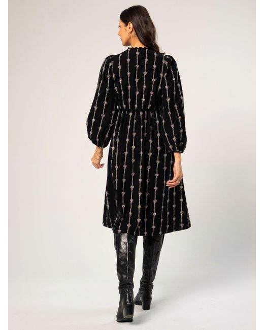 Rose & Nancy Black Beatrix Cord Embroidered Midi Dress