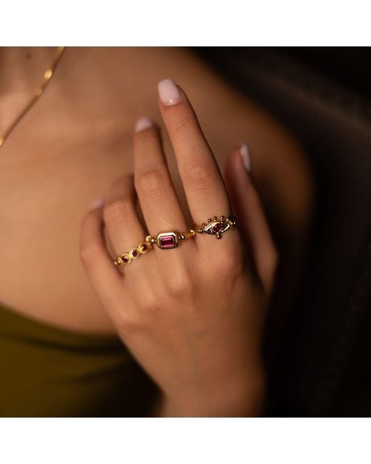 Ebru Jewelry Pink Ruby Shine Minimalist Adjustable Ring