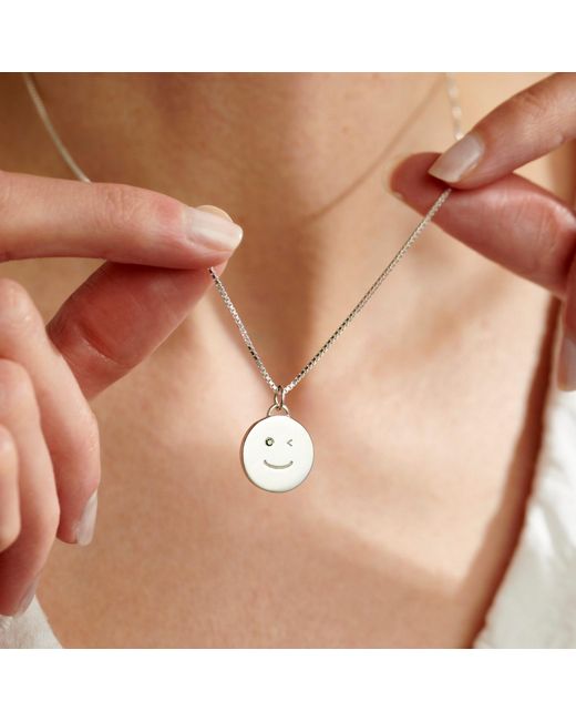 Posh Totty Designs Metallic Wink Face Emerald Diamond Pendant Necklace
