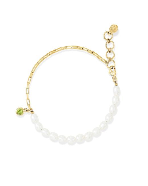 Dower & Hall White Luna Pearl, Chain & Peridot Drop Bracelet
