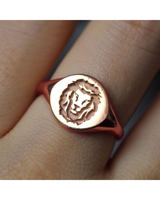 VicStoneNYC Fine Jewelry Pink Lion Signet Rose Solid Gold Ring