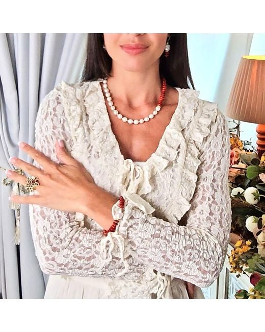 Farra Red Bamboo Coral With Baroque Pearl Bracelet