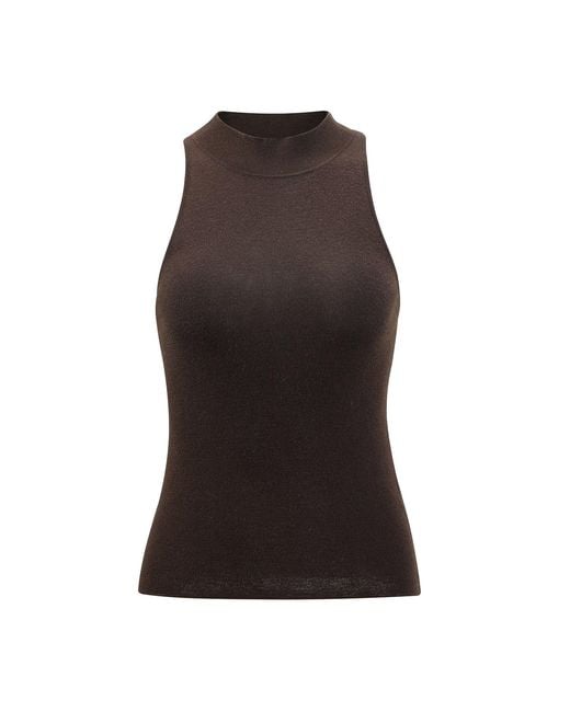 NUAJE NUAJE Brown Merino Wool Silk Halterneck Tank Top