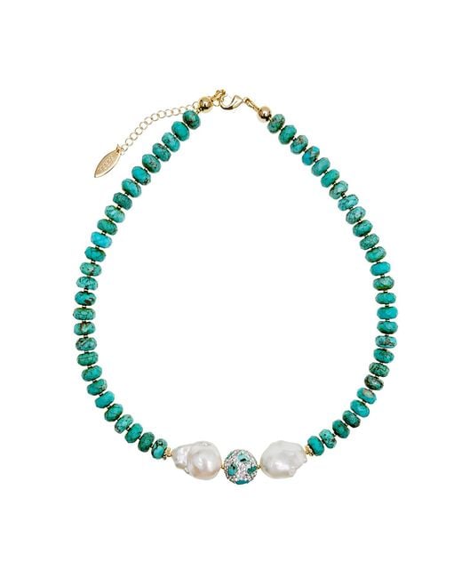 Farra Green Faceted With Baroque Pearls Short Necklace