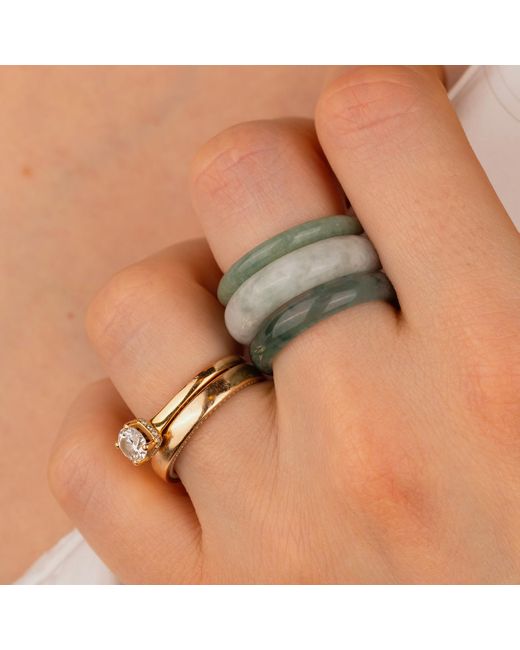 Oana Savu Green Jade Jadeite Gemstone Stone Rings Set Band Ring