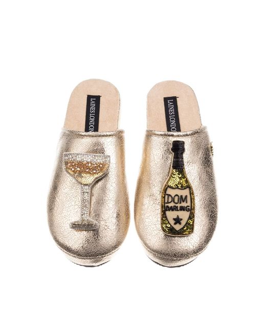 Laines London Natural Softie Slippers With Dom Darling Champagne Brooches