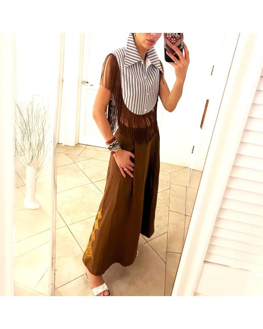 L2R THE LABEL Red Striped Reversible Fringe Vest