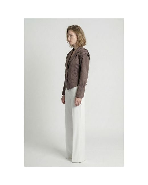 Modenaire Brown Suede-Effect Structured Shoulder Jacket Tailored Fit