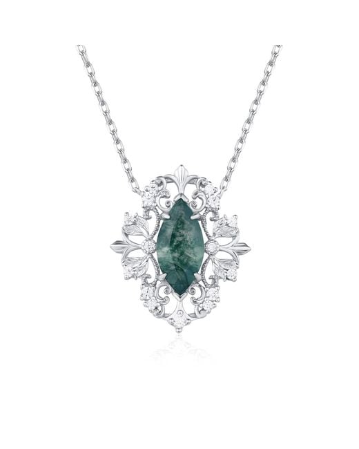 Azura Jewelry New York White Trellis Moss Agate Vermeil Necklace