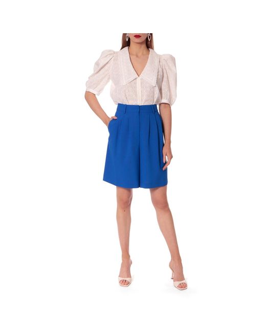 AGGI by HALEWSKI White Manola Cream Puffed Sleeves Embroidered Shirt