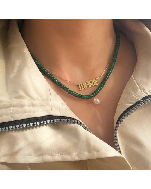 Leni James Metallic The Capri Malachite And Pearl Necklace